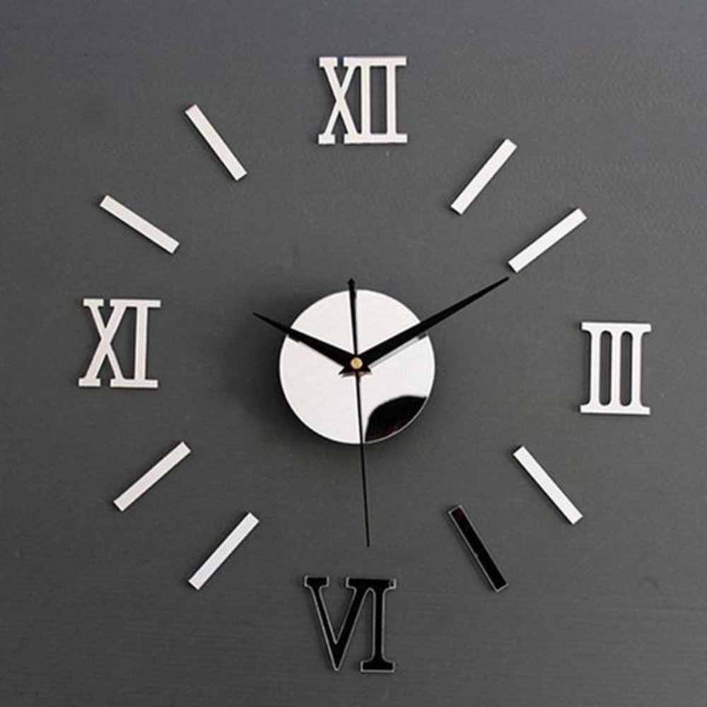 3D Mirror Roman Numbers Wall Clock